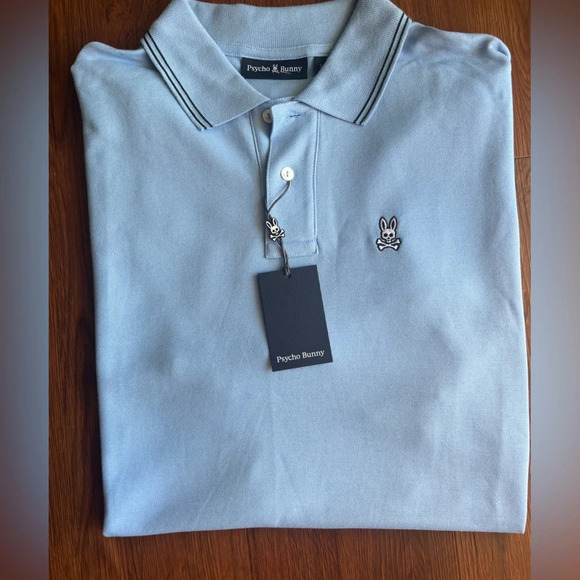 Psycho Bunny Logan New Deco Blue Tipped Short Sleeve Polo Men’s Size 9 XXXXL - Picture 2 of 4